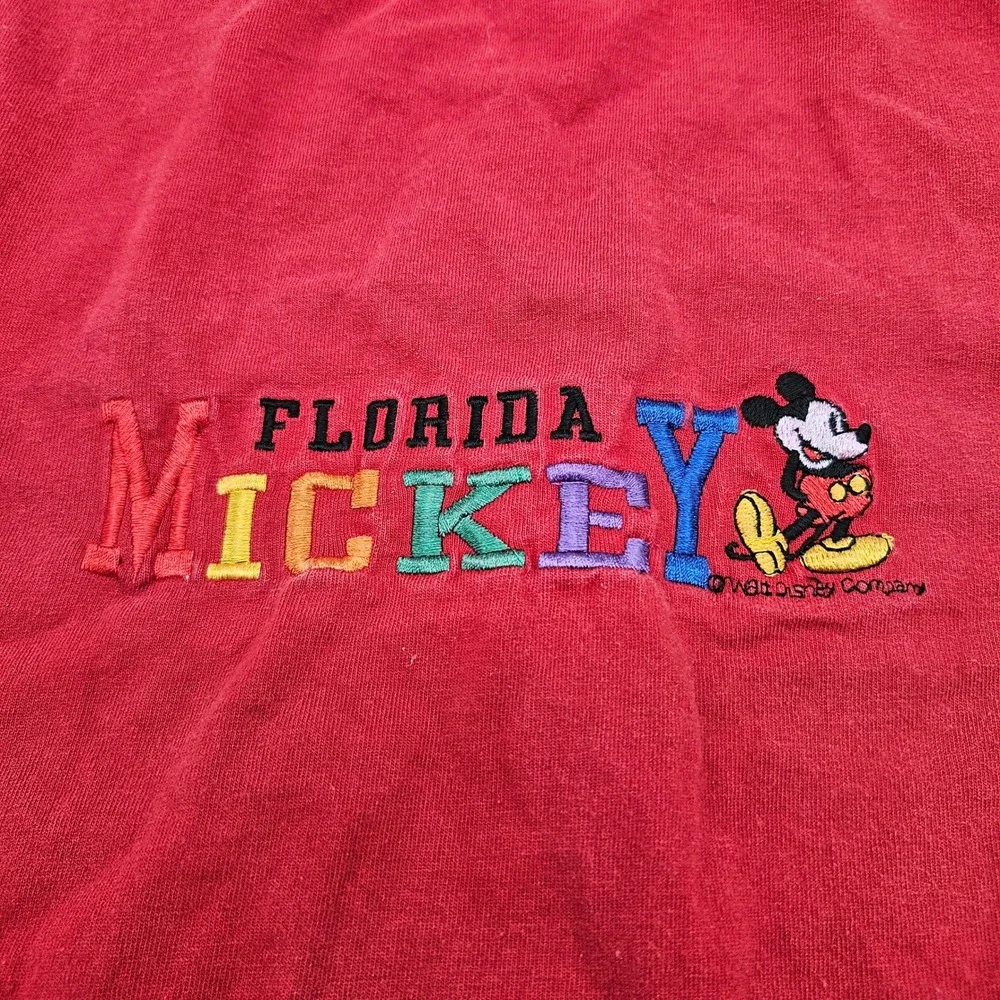 Vintage Sherrys Best Florida Mickey Mouse Embroidered Graphic T‎ Shirt Red Large